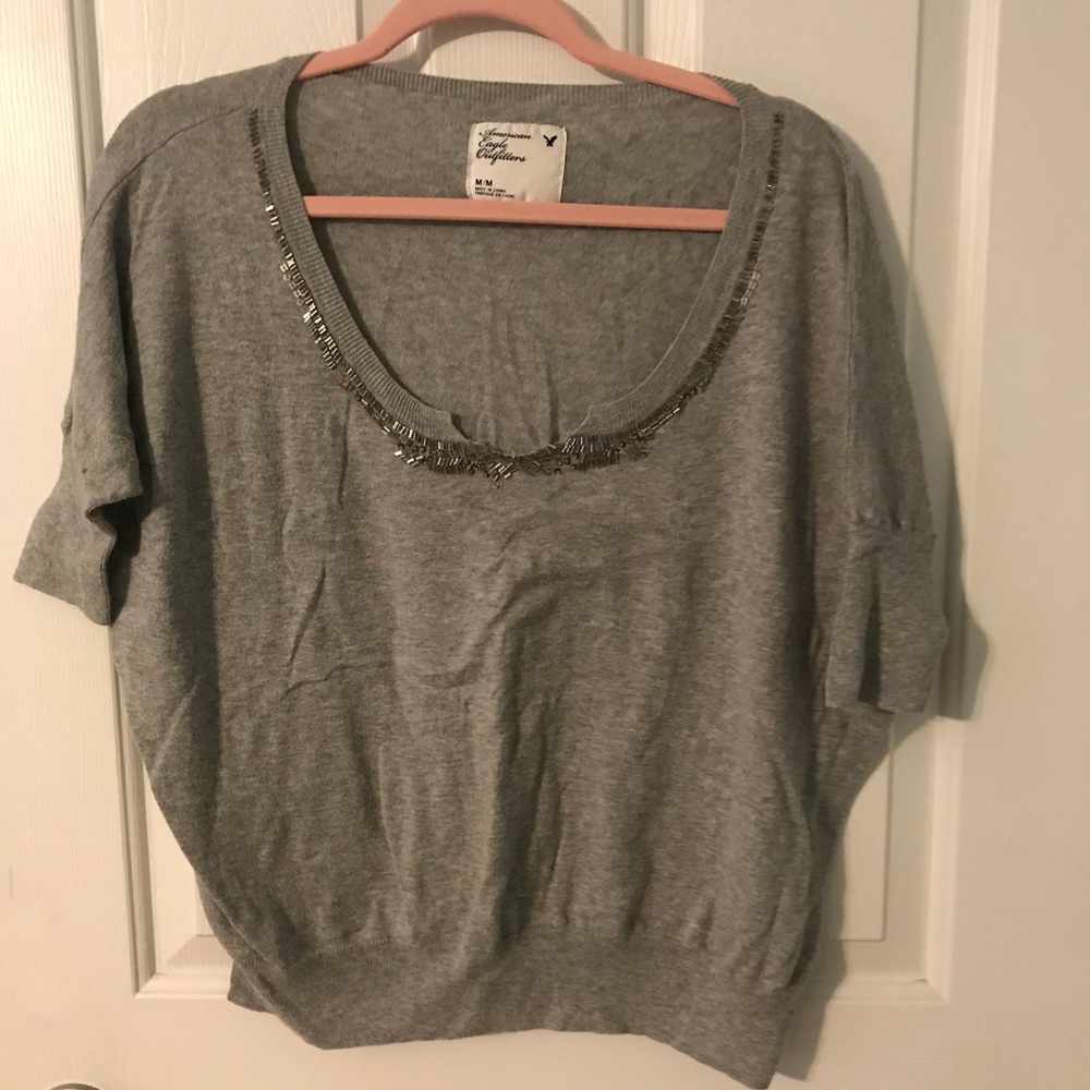 FINAL $ DROP AE Grey Sweater Jeweled M